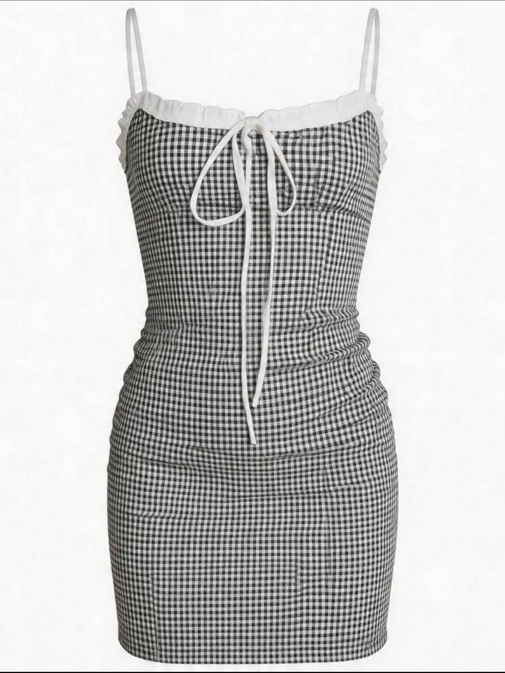 Gingham Tie-Front Mini Dress - Black & White